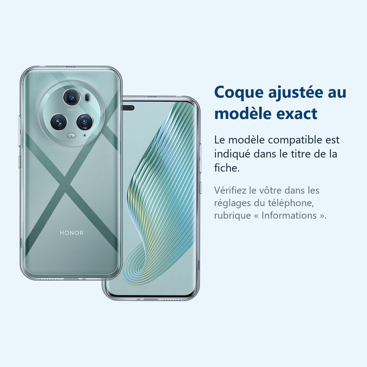 Accessoire ajusté au modèle exact – Coque Silicone Transparente Pour Honor Magic 5 Pro