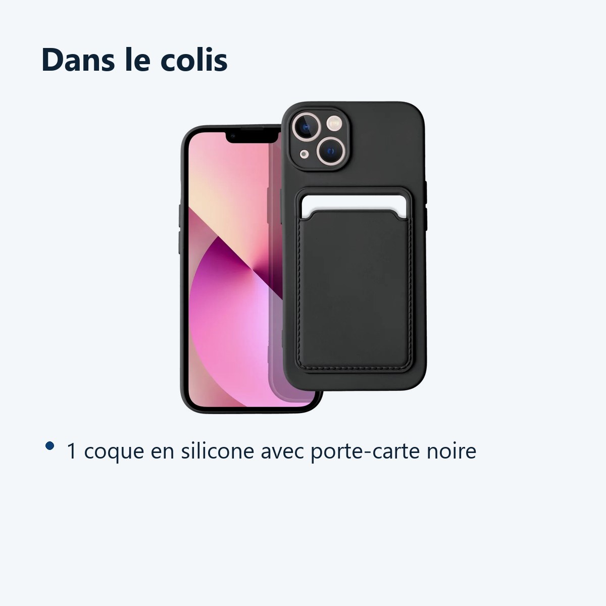 Contenu du colis – Coque Silicone avec Porte Carte Noir Pour iPhone 13
