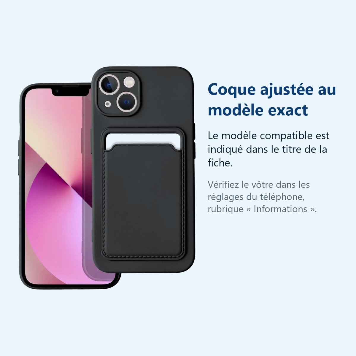 Accessoire ajusté au modèle exact – Coque Silicone avec Porte Carte Noir Pour iPhone 13