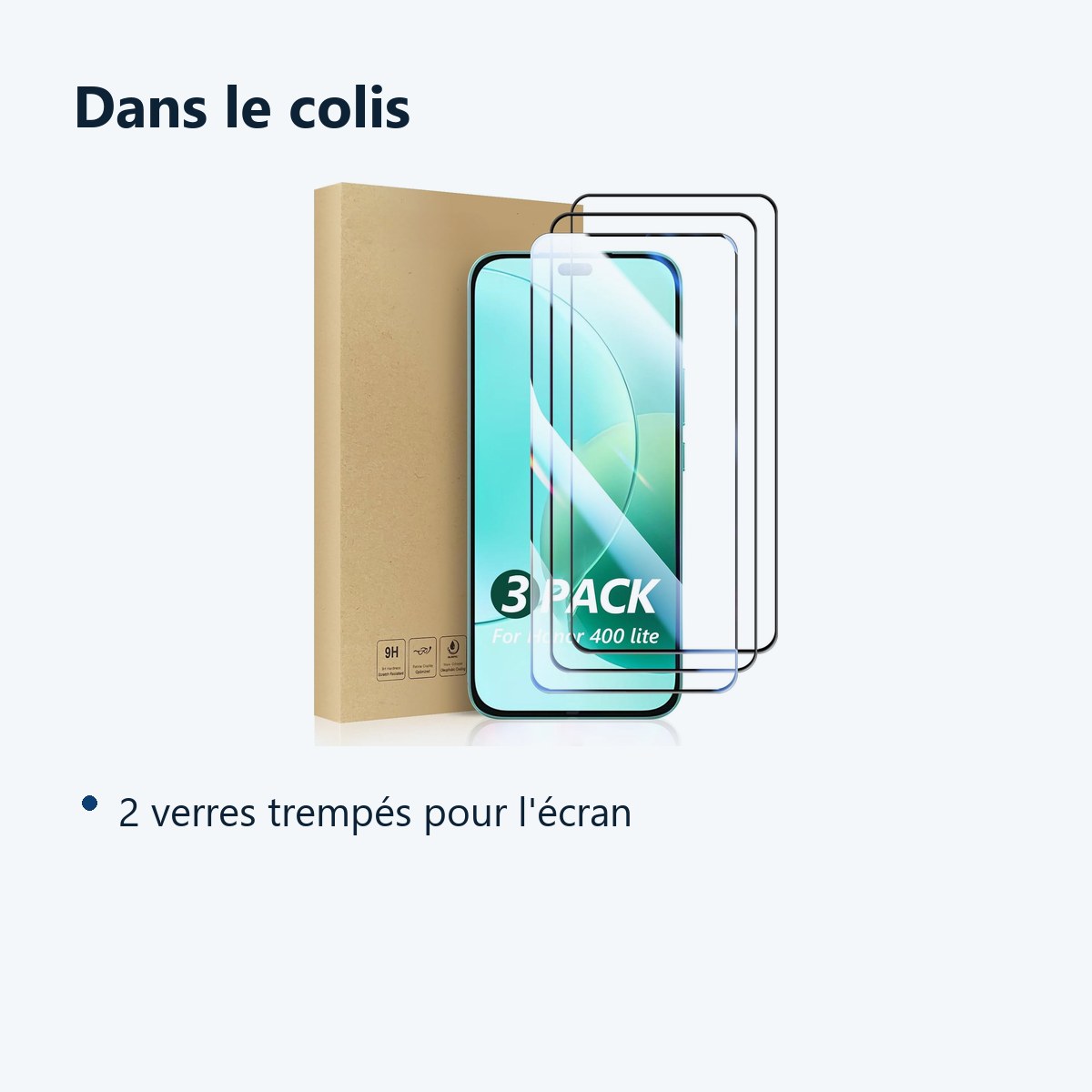 Contenu du colis – Verres Trempes X3 Pour Honor 400 Lite