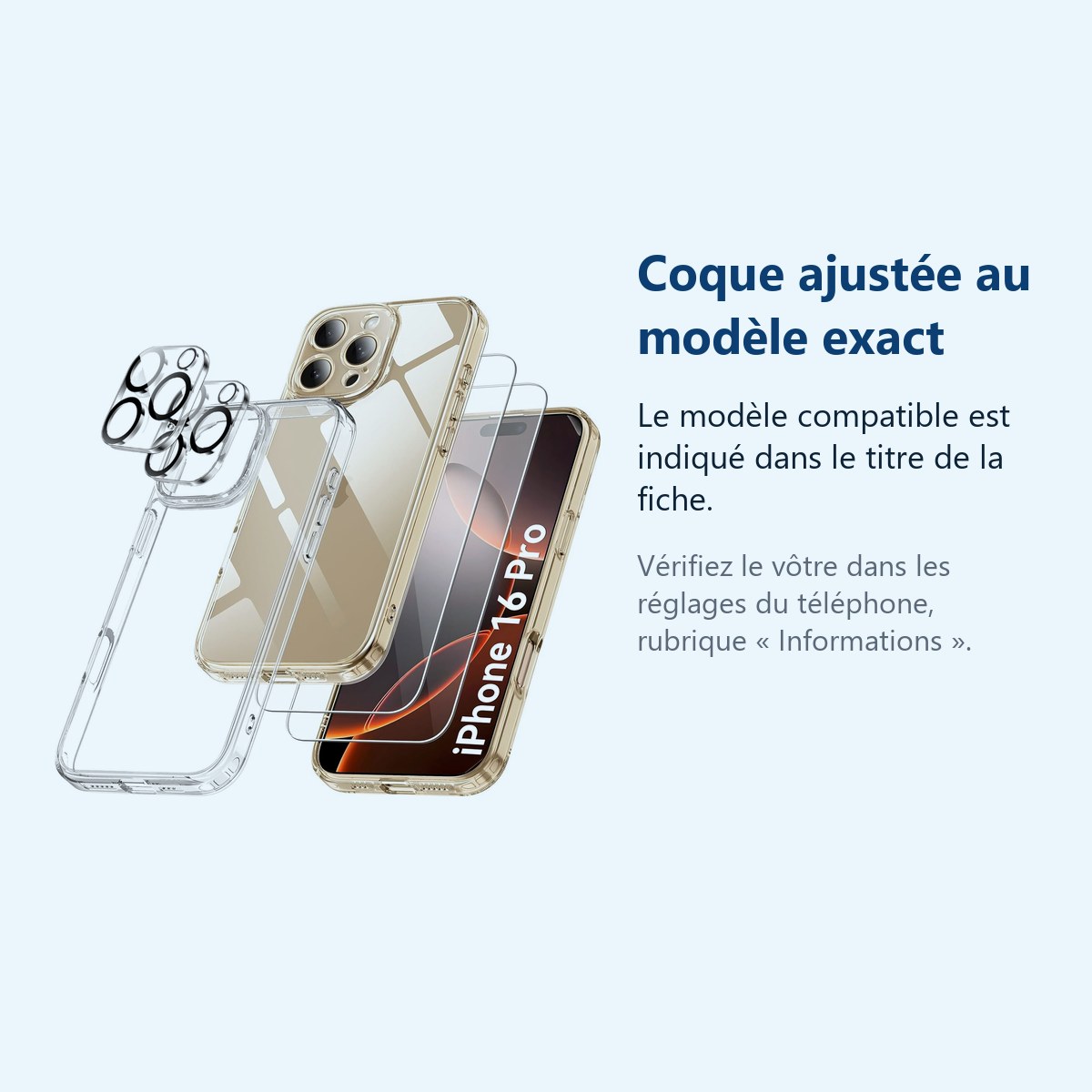 Accessoire ajusté au modèle exact – Coque Silicone Transparente + Verres Trempes et Protections Camera Arriere X2 Pour iPhone