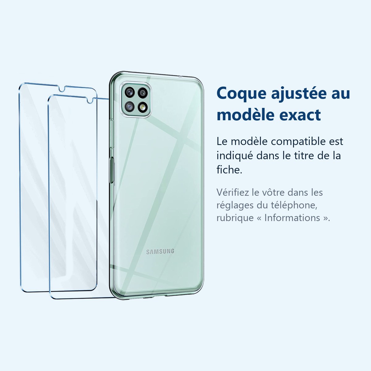 Accessoire ajusté au modèle exact – Coque Silicone Transparente + 2 Verres Trempes Pour Samsung A22 4G