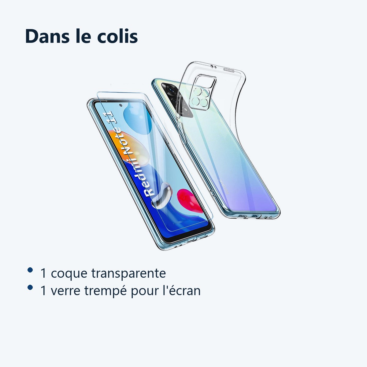 Contenu du colis – Coque Silicone Transparente + Verre Trempe Pour Xiaomi Redmi Note 11 Pro