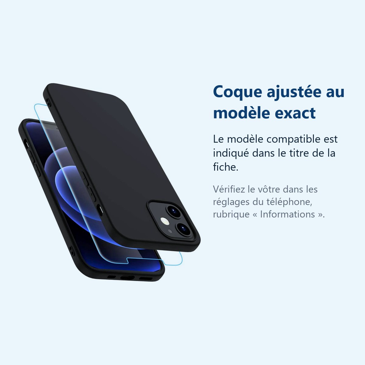 Accessoire ajusté au modèle exact – Coque Silicone Noire + Verre Trempe Pour iPhone 13 Pro Max