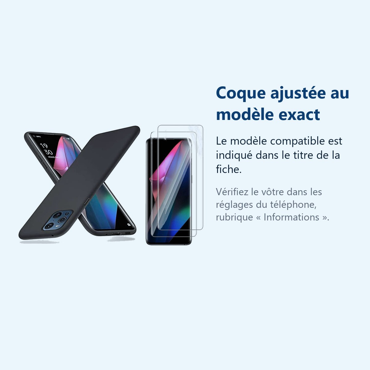 Accessoire ajusté au modèle exact – Coque Silicone Noir + 2 Verres Trempes Pour Oppo Find X3 Lite