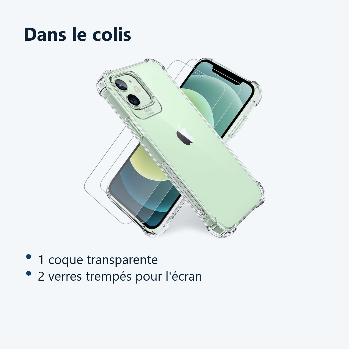 Contenu du colis – Coque Silicone Transparente Angles Renforces + 2 Verres Trempes Pour iPhone 13 Pro Max