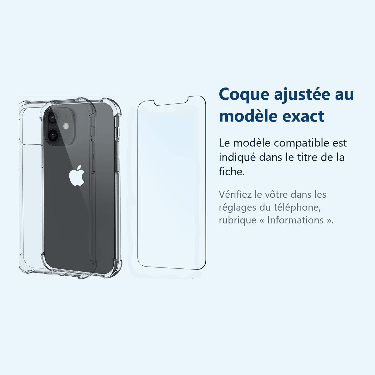 Accessoire ajusté au modèle exact – Coque Silicone Transparent 4 Coins Renforces Pour iPhone 12 / iPhone 12 Pro + Verre Trem