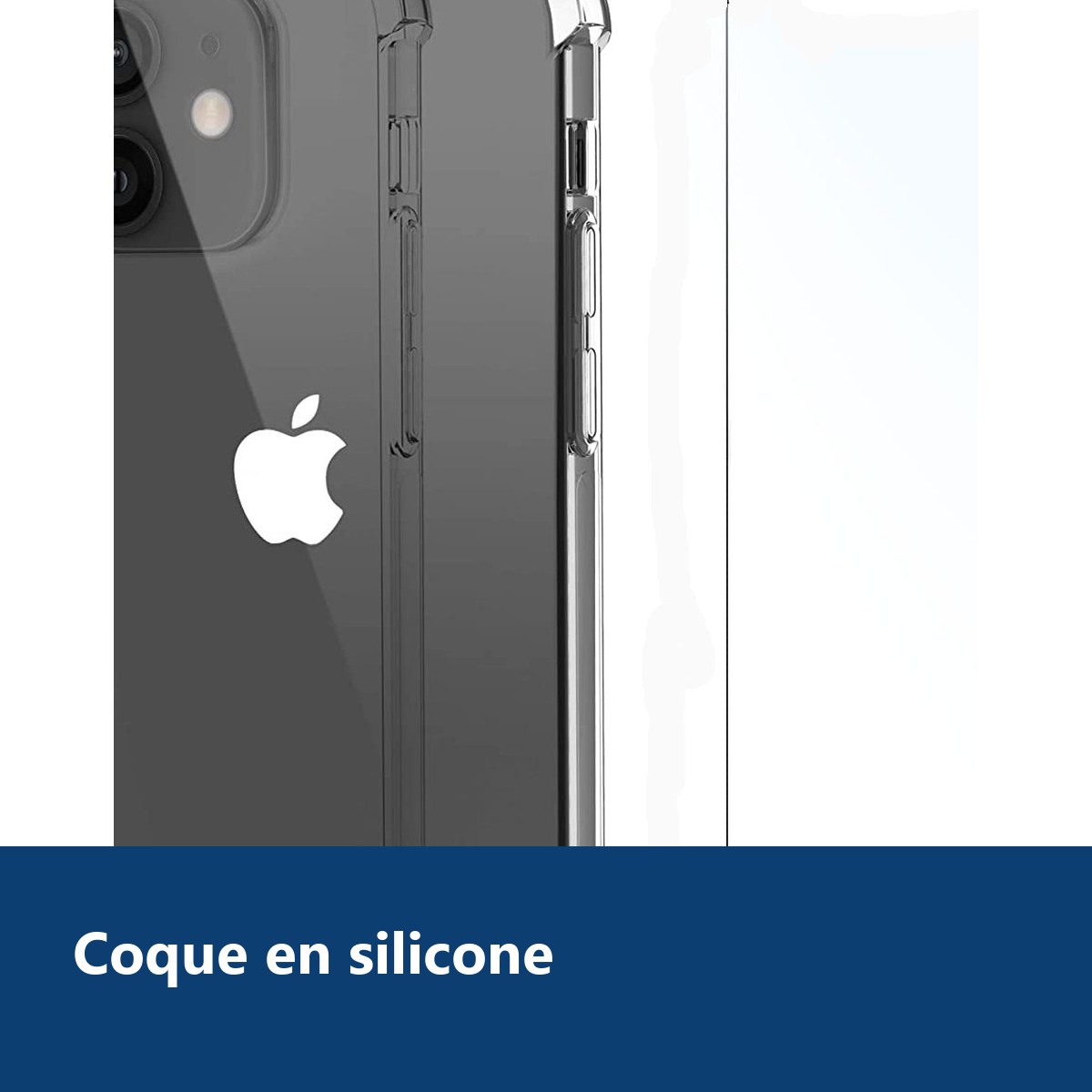 Vue de détail – Coque Silicone Transparent 4 Coins Renforces Pour iPhone 12 / iPhone 12 Pro + Verre Trempe