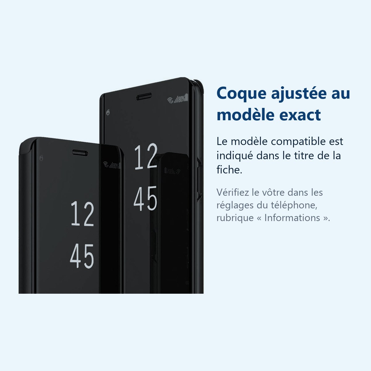 Accessoire ajusté au modèle exact – Coque Folio Rabat Miroir Pour Samsung Galaxy S23 FE Couleur Noir