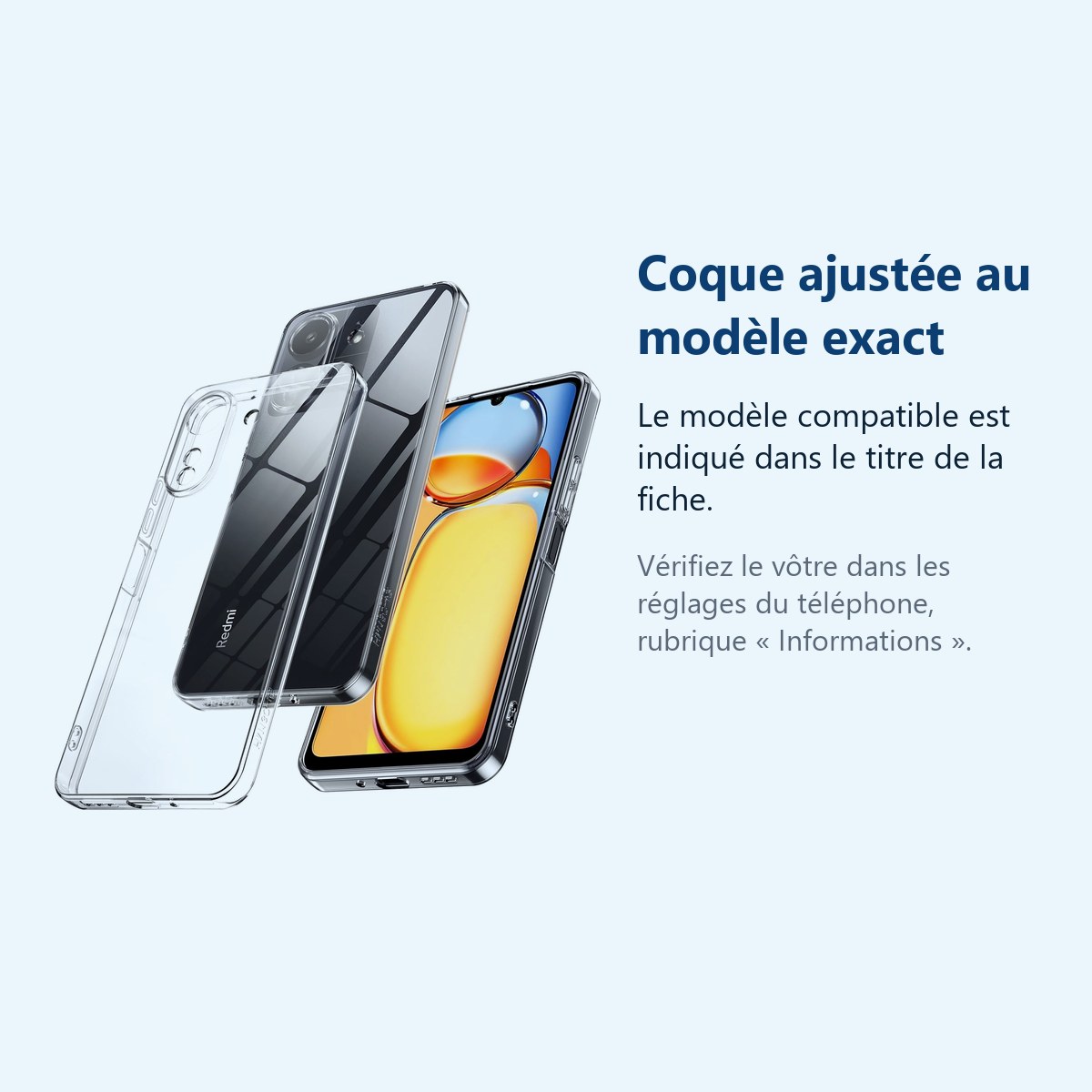 Accessoire ajusté au modèle exact – Coque Silicone Transparente Pour Xiaomi Redmi 13C / Poco C65