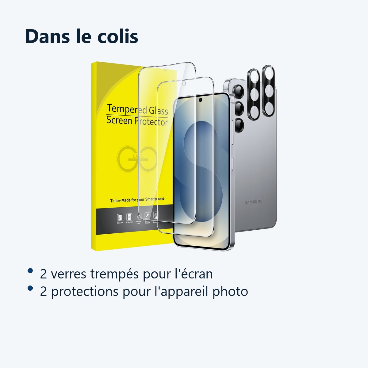 Contenu du colis – Verres Trempes et Protections Camera Arriere X2 Pour Samsung Galaxy S25