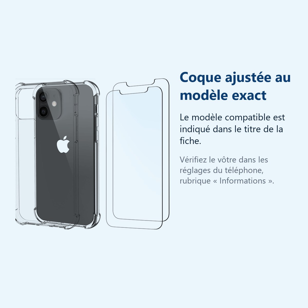 Accessoire ajusté au modèle exact – Coque Silicone Transparent 4 Coins Renforces Pour iPhone 12 / iPhone 12 Pro + 2 Verres T