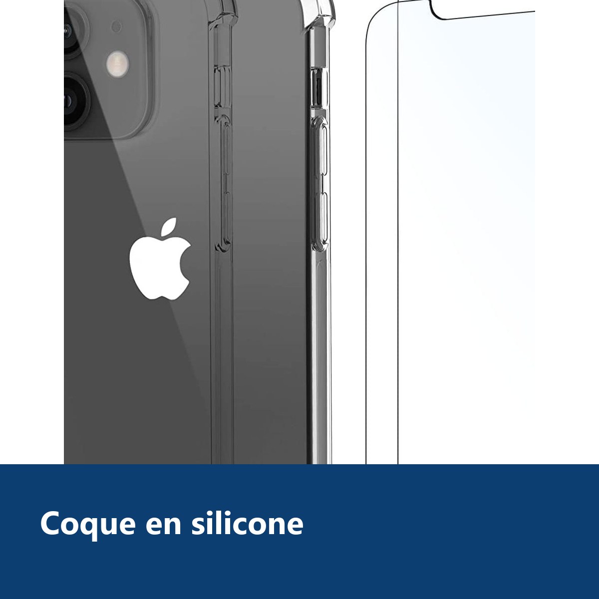 Vue de détail – Coque Silicone Transparent 4 Coins Renforces Pour iPhone 12 / iPhone 12 Pro + 2 Verres Trempes