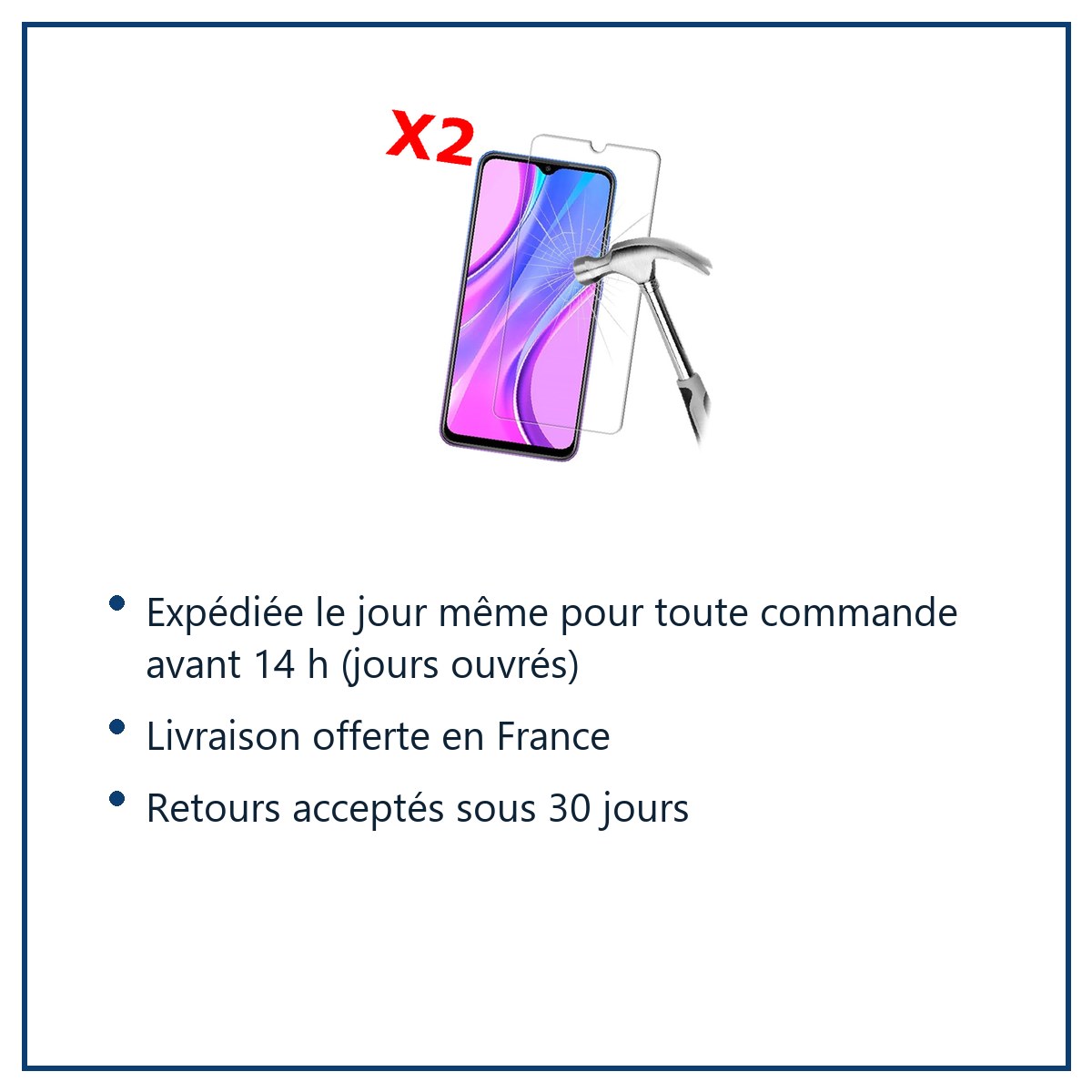 Expédition le jour même, livraison offerte, retours sous 30 jours – Pack X2 Vitres Protection Ecran Pour XIAOMI REDMI 9 / 9A