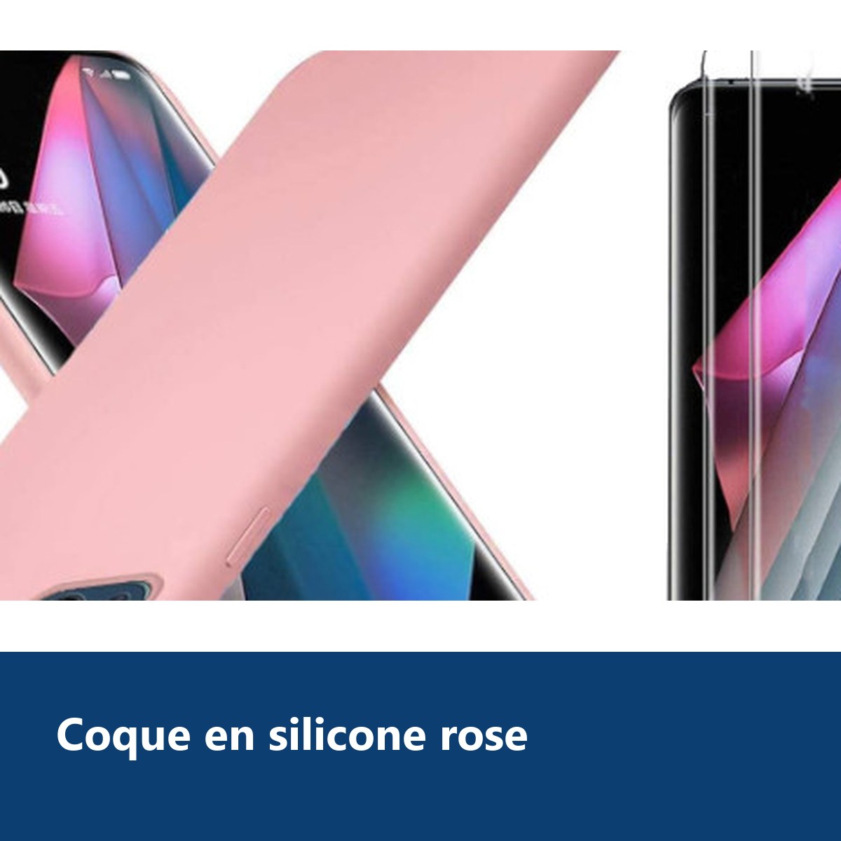 Vue de détail – Coque Silicone Rose + 2 Verres Trempes Pour Oppo Find X3 Lite