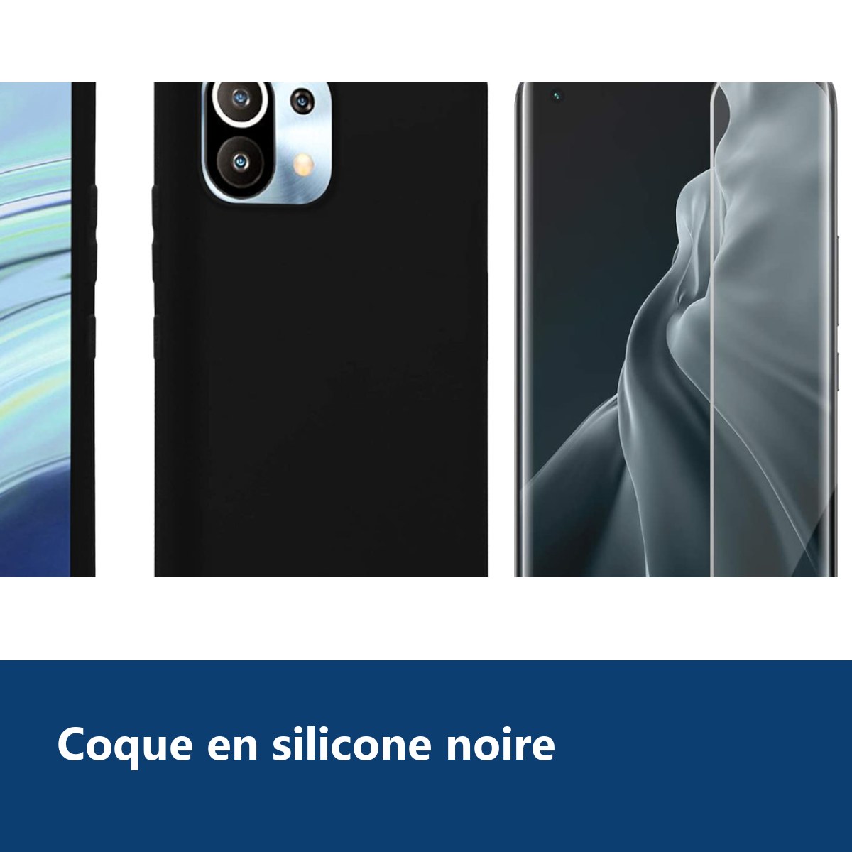 Vue de détail – Coque Silicone Noire + Verre Trempe Pour Xiaomi Mi 11i