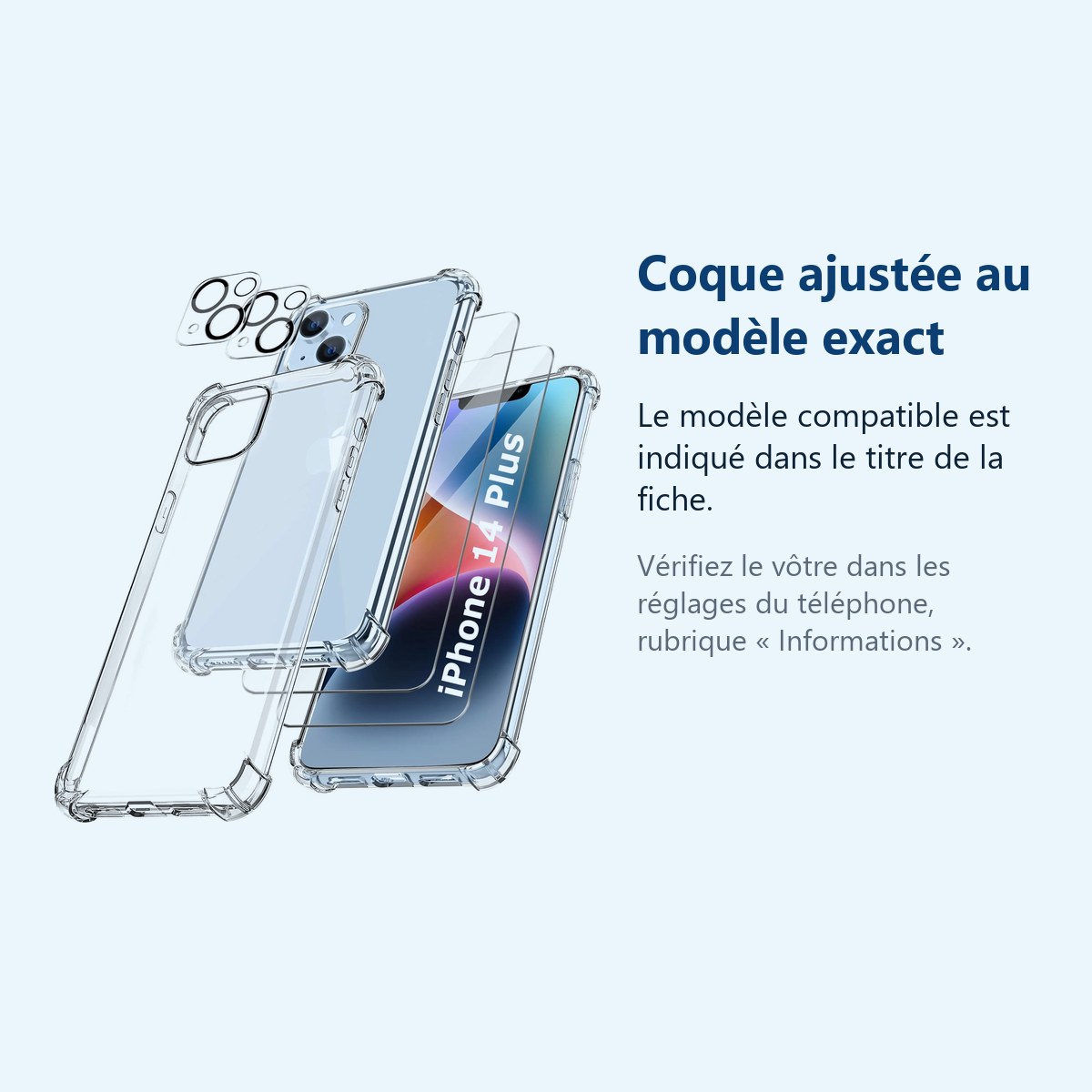 Accessoire ajusté au modèle exact – Coque Silicone Transparente Angles Renforces + Verres Trempes et Protections Camera Arrie