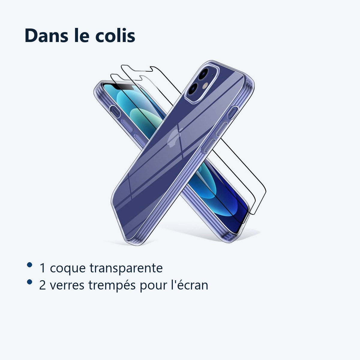 Contenu du colis – Coque Silicone Transparente + 2 Verres Trempes Pour iPhone 13 Pro Max