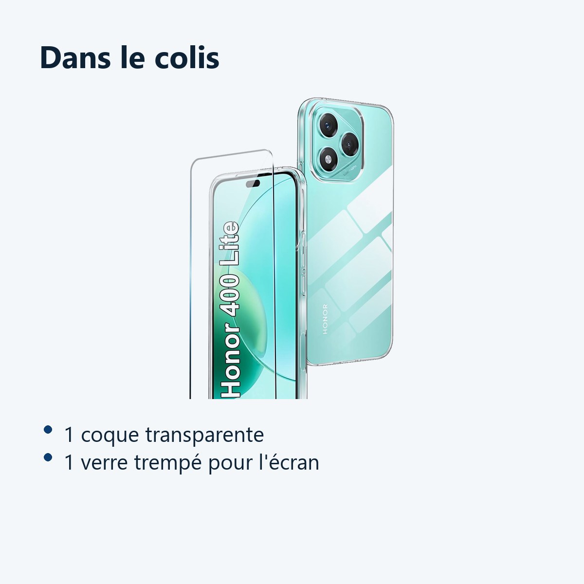 Contenu du colis – Coque Silicone Transparente + Verre Trempe Pour Honor 400 Lite
