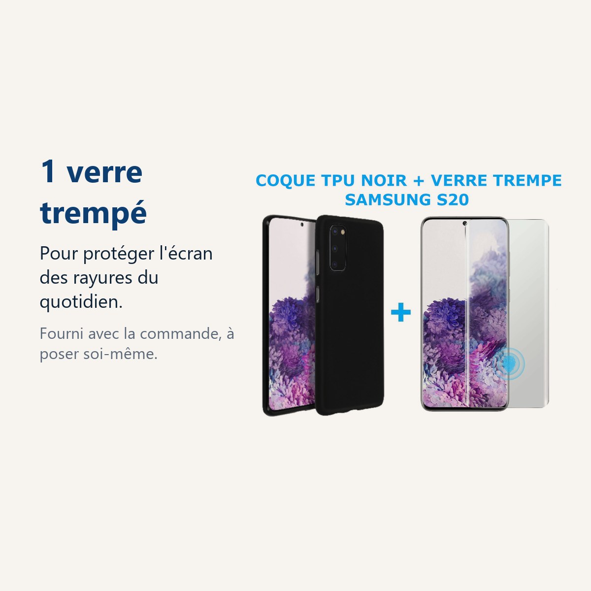 Verre trempé pour protéger lécran – COQUE SILICONE NOIR + VERRE TREMPE POUR SAMSUNG S20