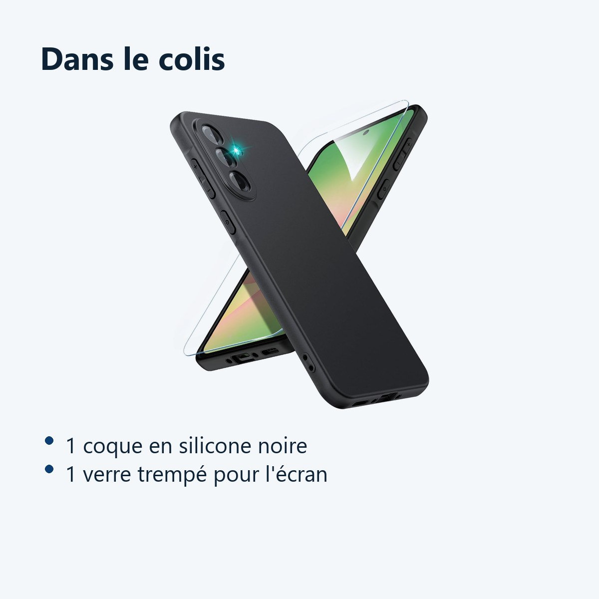 Contenu du colis – Coque Pour Samsung A56 5G Silicone Noir + Verre Trempe