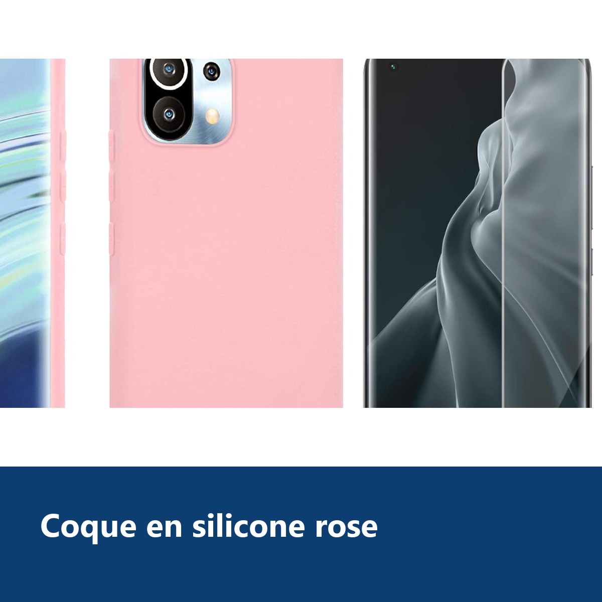 Vue de détail – Coque Silicone Rose + Verre Trempe Pour Xiaomi Mi 11i