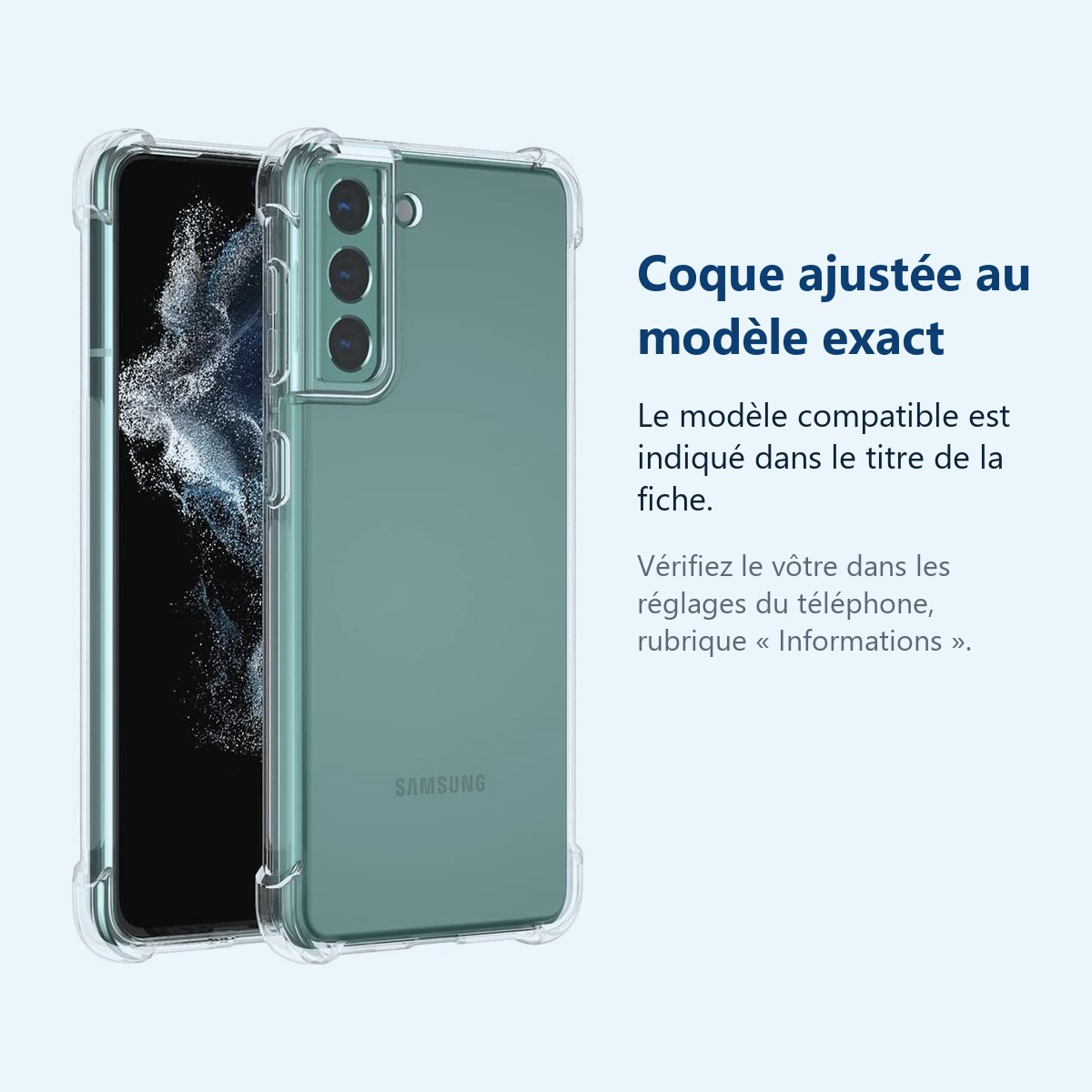 Accessoire ajusté au modèle exact – Coque Silicone Transparente Angles Renforces Pour Samsung Galaxy S22 5G