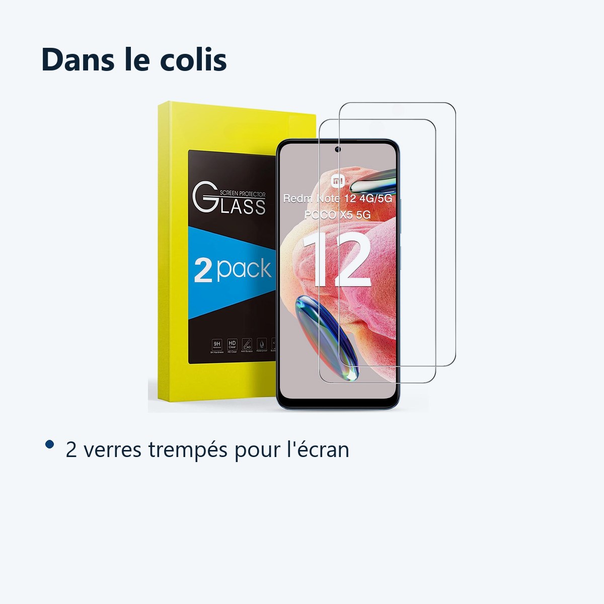 Contenu du colis – Verres Trempes X2 Pour Xiaomi Redmi Note 12 4G