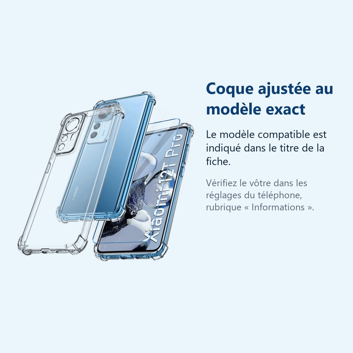 Accessoire ajusté au modèle exact – Coque Silicone Angles Renforces + Vitre Protection Ecran Pour Xiaomi 12T Pro 5G