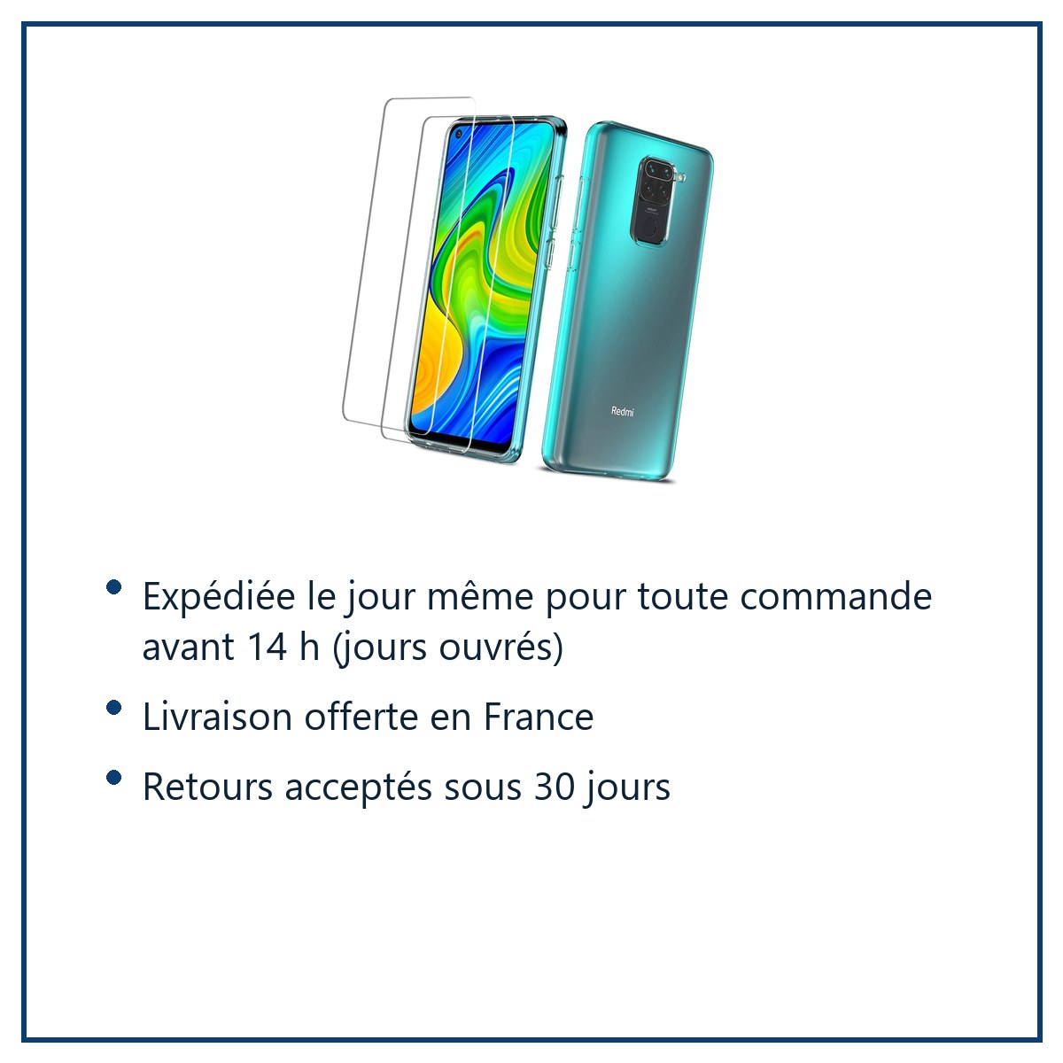 Expédition le jour même, livraison offerte, retours sous 30 jours – Coque Silicone + 2 Verres Trempés pour Xiaomi Redmi Note