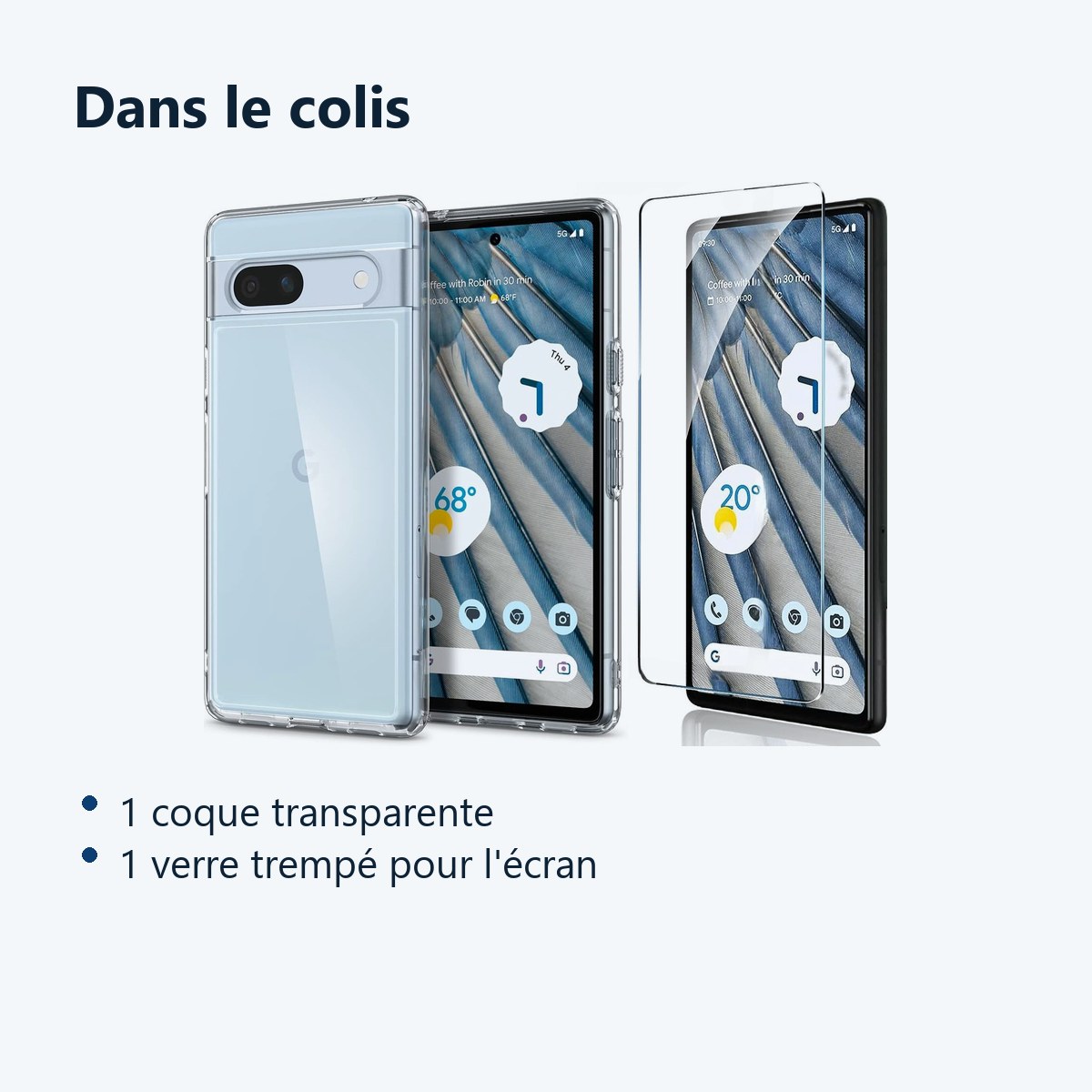 Contenu du colis – Coque Silicone Transparente + Verre Trempe Pour Google Pixel 7a