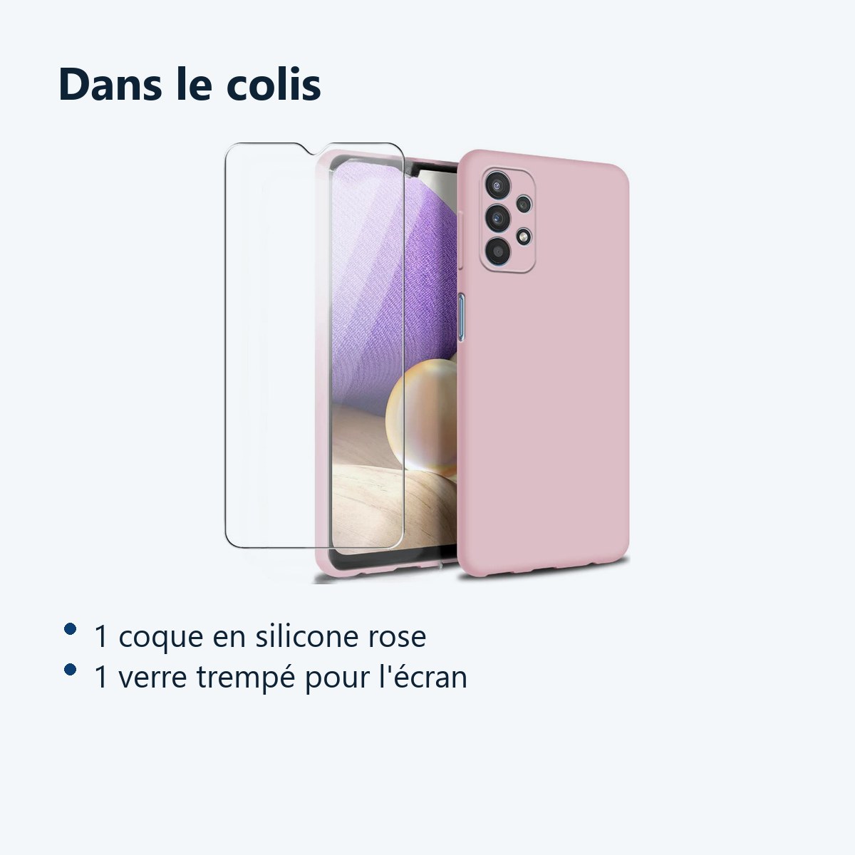 Contenu du colis – Coque Silicone Rose + Verre Trempe Pour Samsung A33 5G