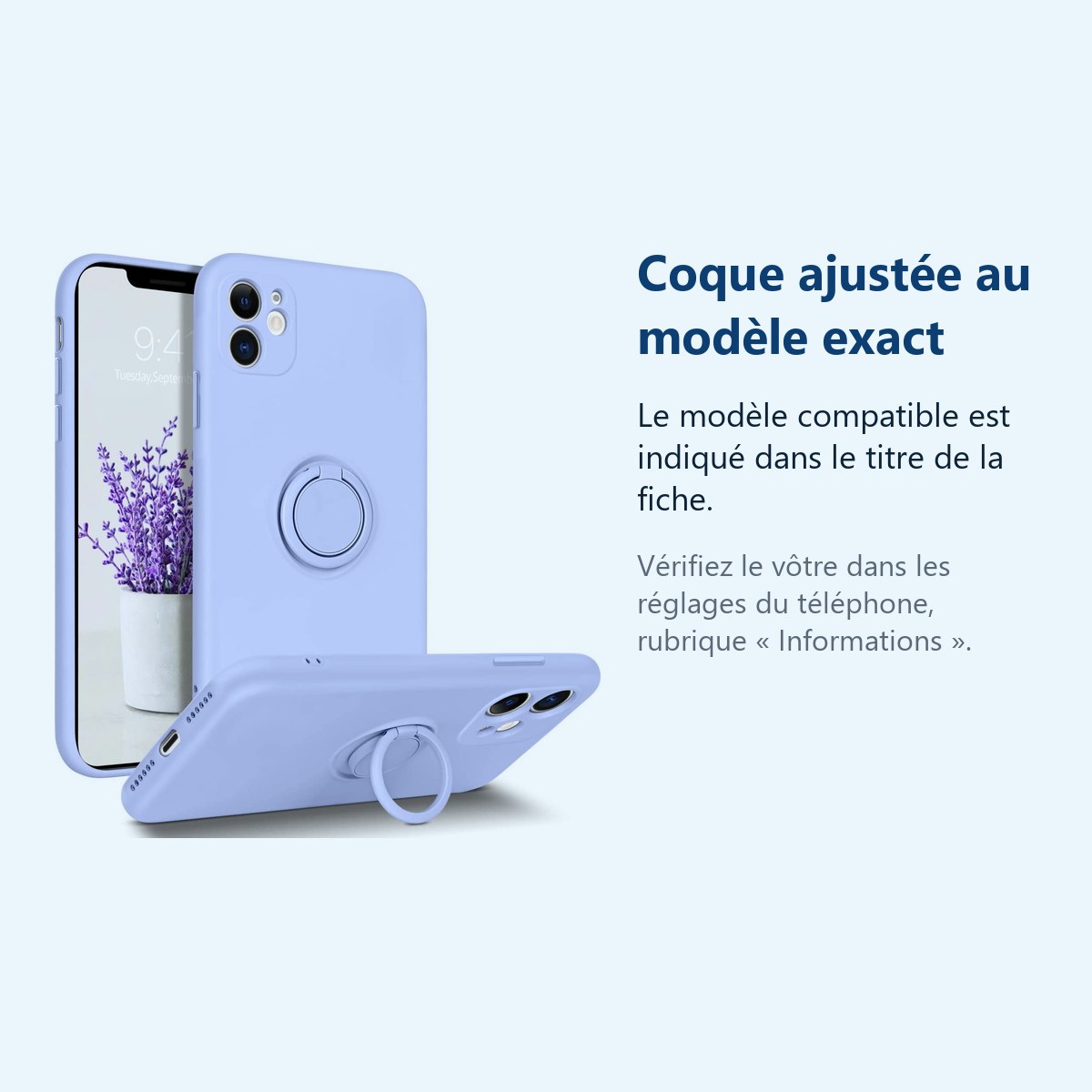 Accessoire ajusté au modèle exact – Coque Silicone Pour iPhone 13 Couleur Bleu Avec Anneau Support