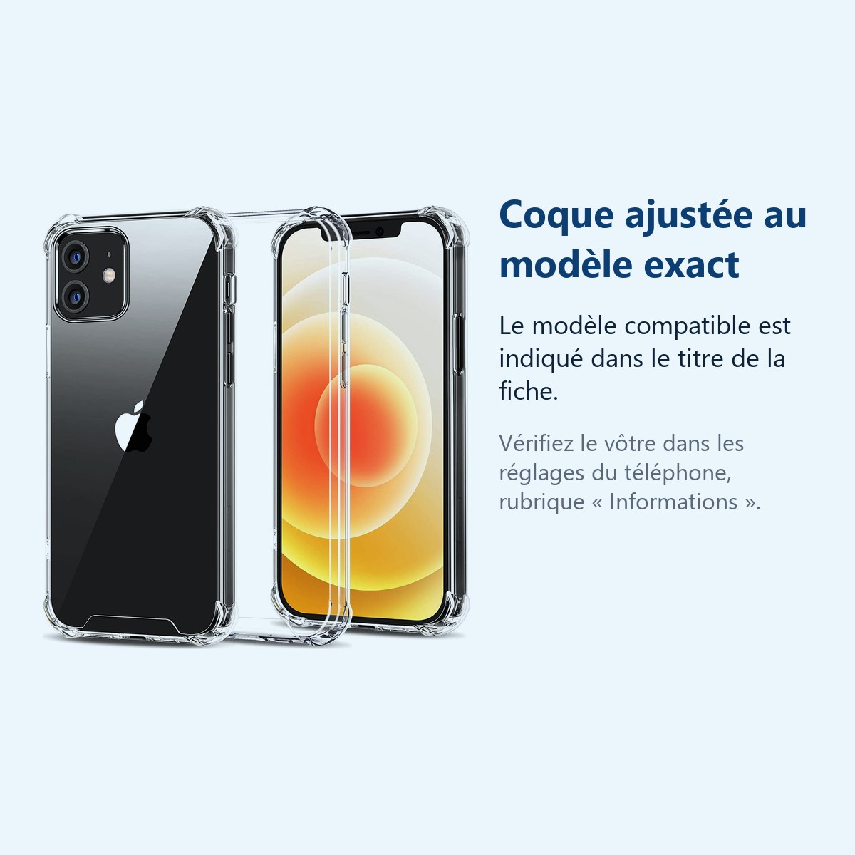 Accessoire ajusté au modèle exact – Coque Silicone Angles Renforces Pour Apple iPhone 12
