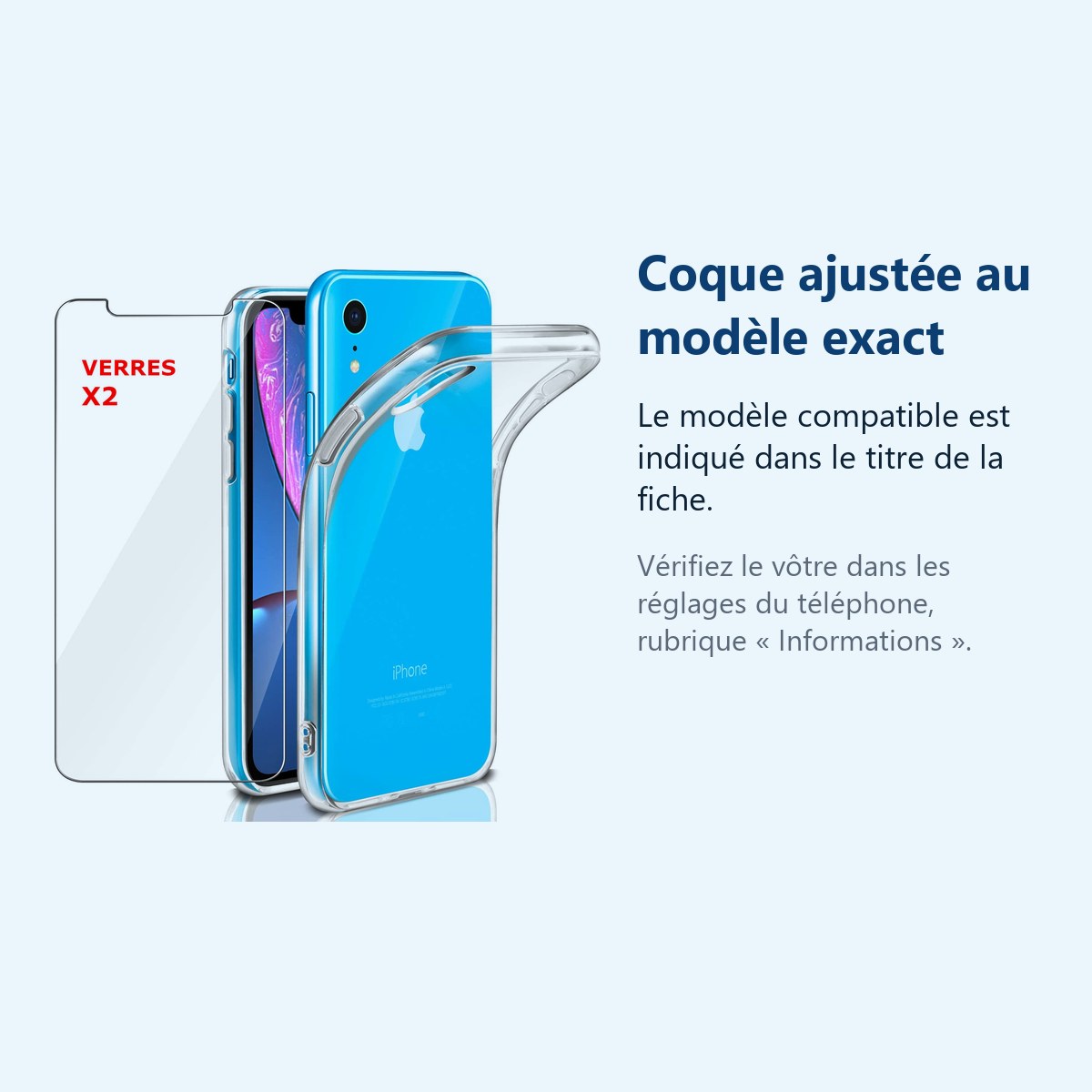 Accessoire ajusté au modèle exact – Coque Silicone Transparente Pour iPhone Xr + 2 Verres Trempe -