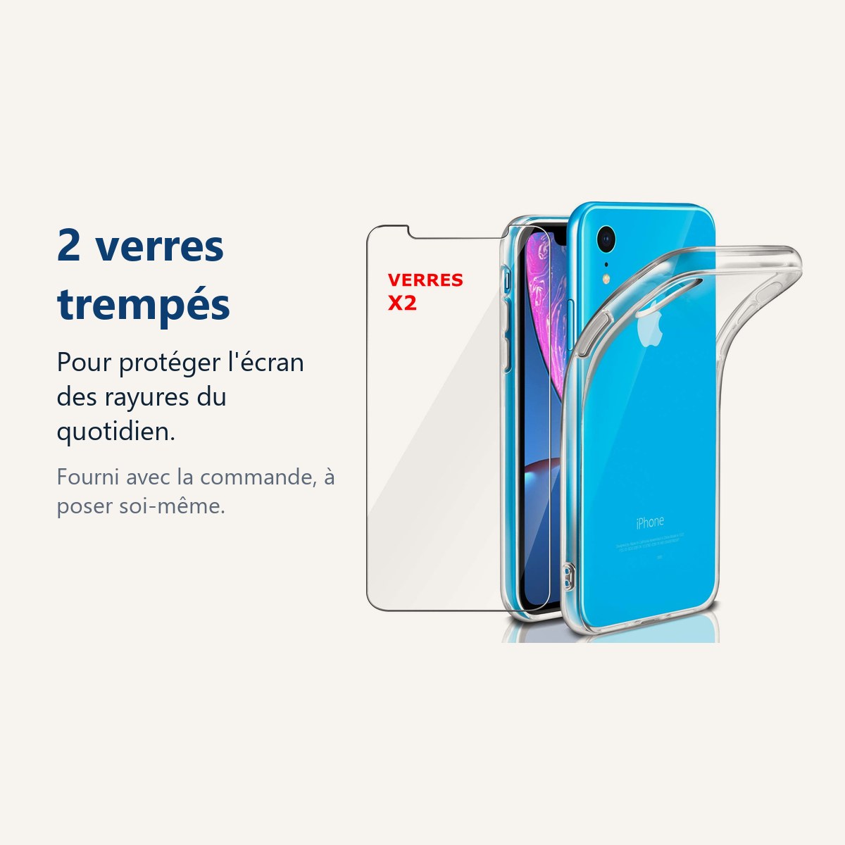 Verre trempé pour protéger lécran – Coque Silicone Transparente Pour iPhone Xr + 2 Verres Trempe -