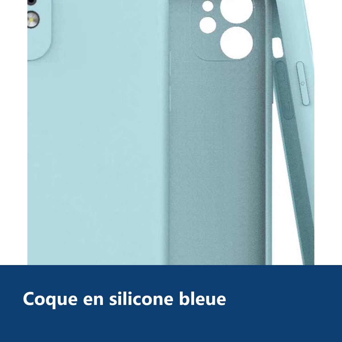 Vue de détail – Coque Silicone Pour iPhone 12 / iPhone 12 Pro Couleur Bleu Protection Objectif Appareil Photo