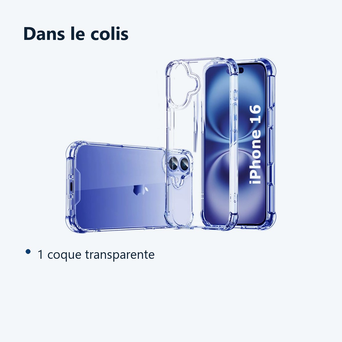 Contenu du colis – Coque Silicone Transparente Angles Renforces Pour iPhone 16