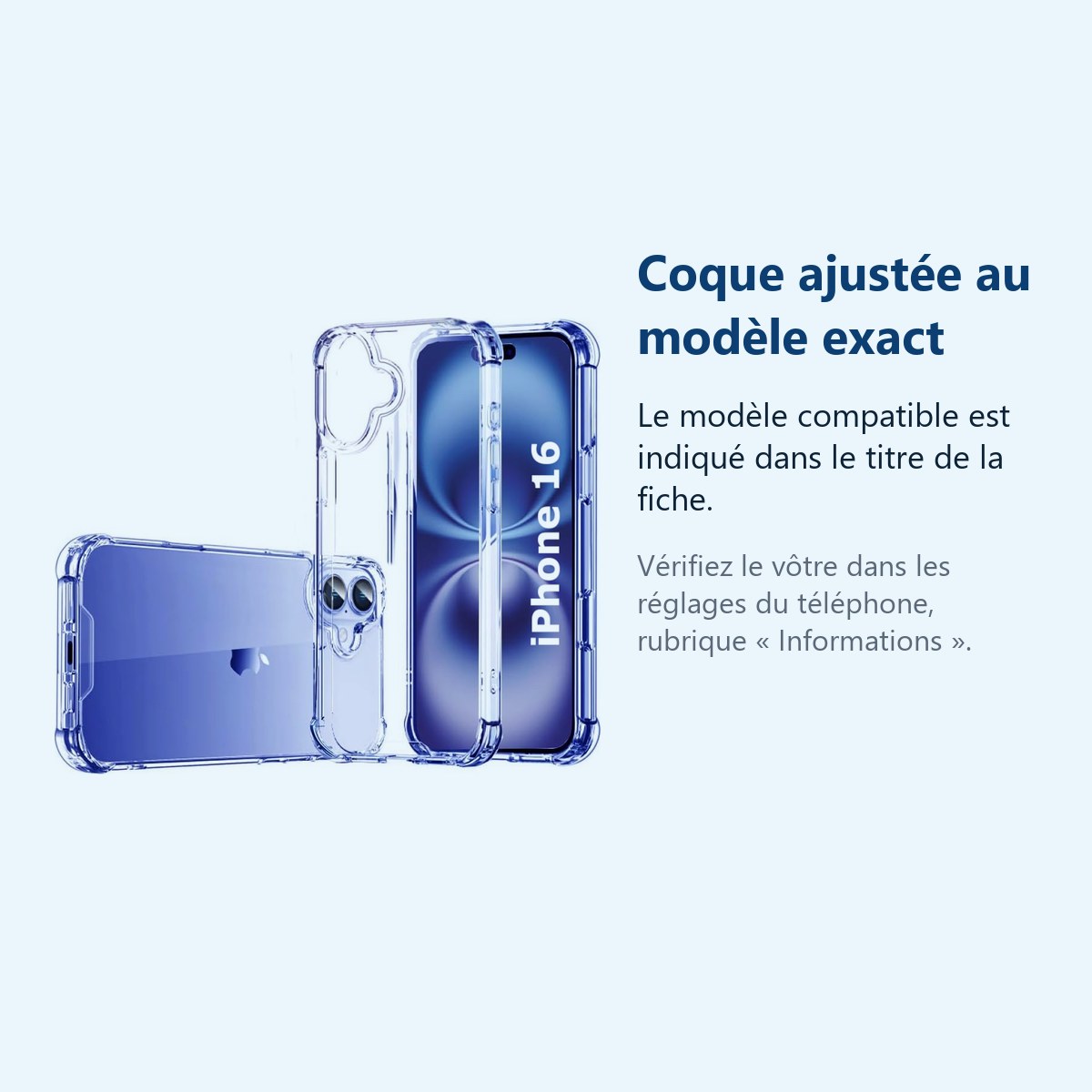 Accessoire ajusté au modèle exact – Coque Silicone Transparente Angles Renforces Pour iPhone 16