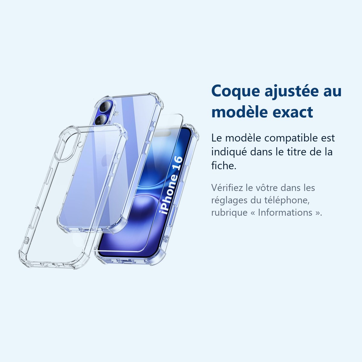 Accessoire ajusté au modèle exact – Coque Silicone Transparente Angles Renforces + Verre Trempe Pour iPhone 16