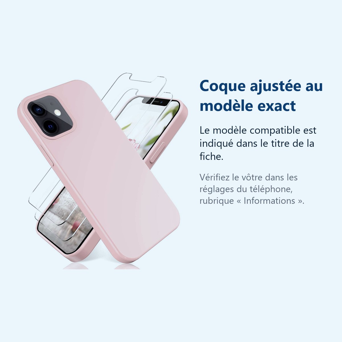 Accessoire ajusté au modèle exact – Coque Silicone Rose + 2 Verres Trempes Pour iPhone 13 Pro Max