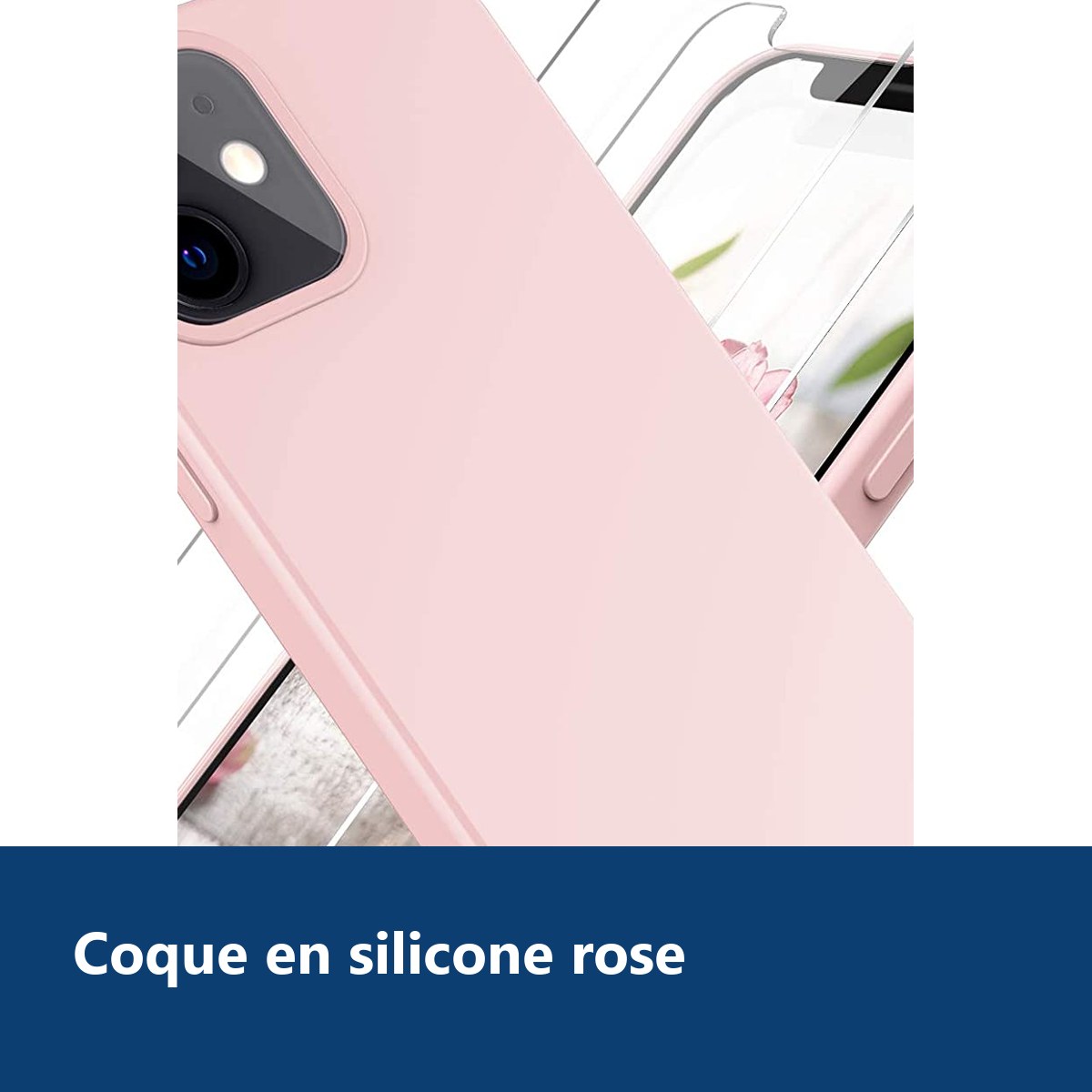 Vue de détail – Coque Silicone Rose + 2 Verres Trempes Pour iPhone 13 Pro Max