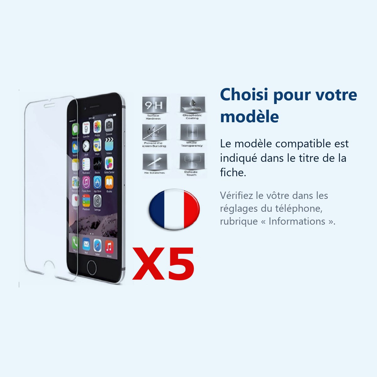 Accessoire ajusté au modèle exact – X5 Verre Trempé iPhone 6 / 6S Film Protection en Verre trempé écran Protecteur Vitre Dure