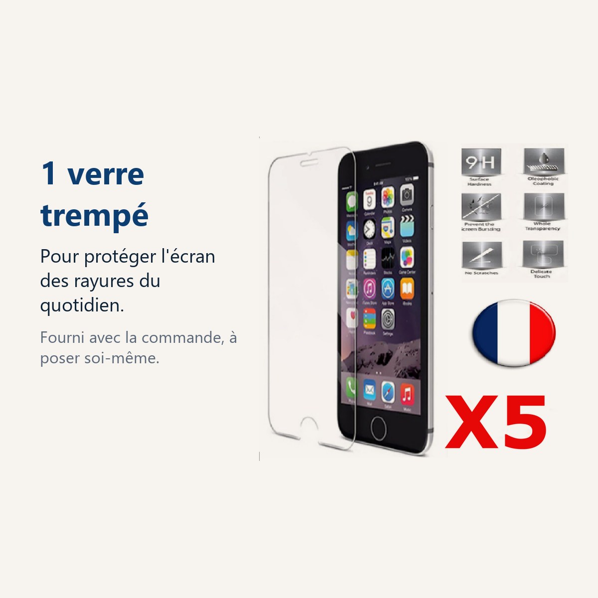 Verre trempé pour protéger lécran – X5 Verre Trempé iPhone 6 / 6S Film Protection en Verre trempé écran Protecteur Vitre Dur