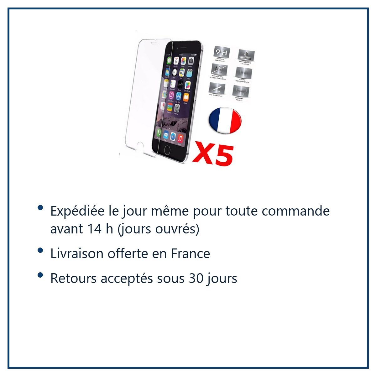 Expédition le jour même, livraison offerte, retours sous 30 jours – X5 Verre Trempé iPhone 6 / 6S Film Protection en Verre tr