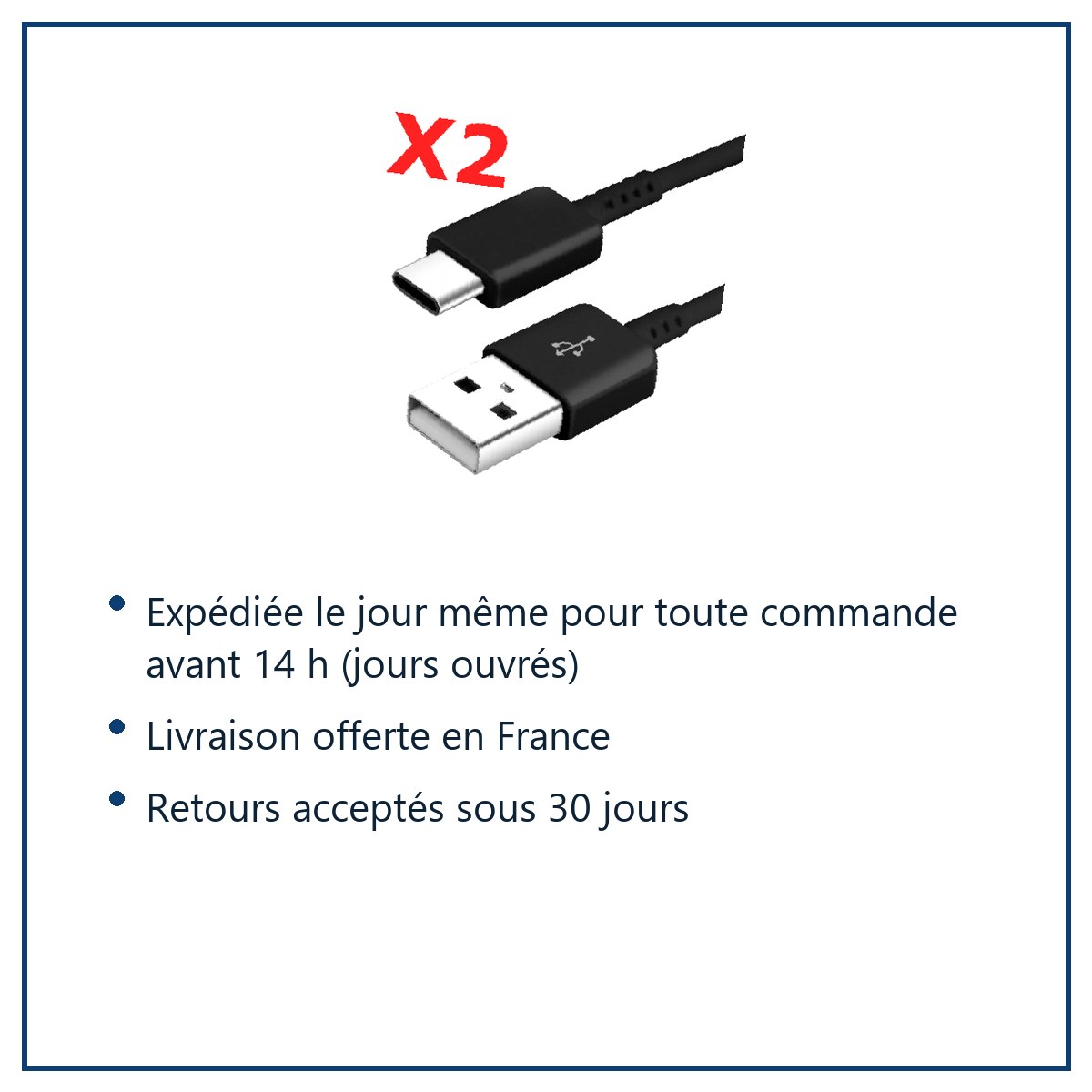 Expédition le jour même, livraison offerte, retours sous 30 jours – X2 Cable Usb / Type-C Noir Pour Samsung Sony LG Wiko Huaw