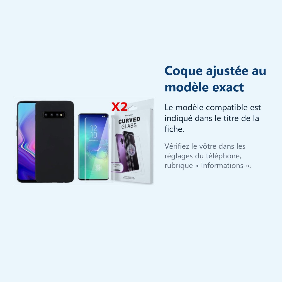 Accessoire ajusté au modèle exact – Coque Silicone pour Samsung S10 Plus Etui de Protection Noir Antichoc + 2 Verres Trempes
