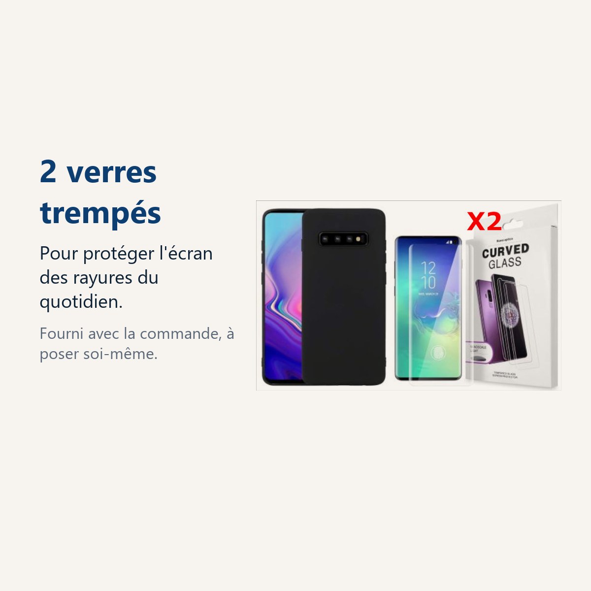 Verre trempé pour protéger lécran – Coque Silicone pour Samsung S10 Plus Etui de Protection Noir Antichoc + 2 Verres Trempes