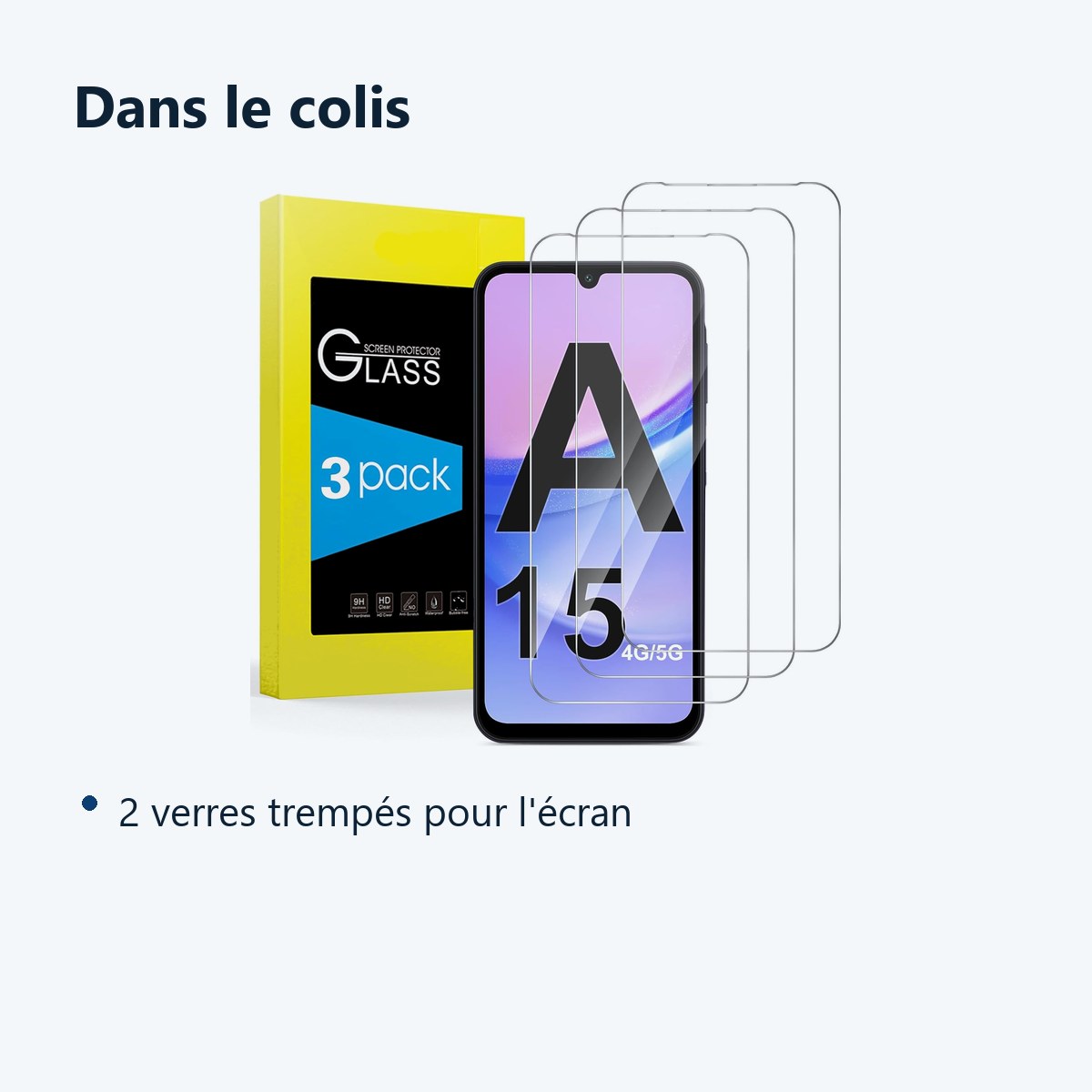 Contenu du colis – Verres Trempes X3 Pour Samsung Galaxy A15