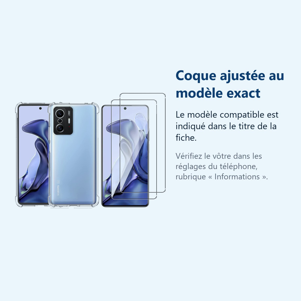 Accessoire ajusté au modèle exact – Coque Silicone Transparente Quatre Coins Renforces + 2 Verres Trempes Pour Xiaomi 11T /